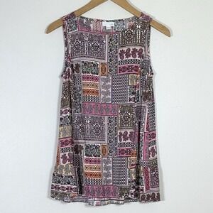 J Jill Womens Patchwork Sleeveless Top XS Pink Floral Paisley Boho Scarf Artsy